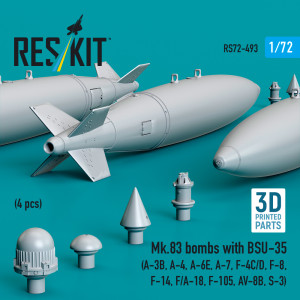 Mk.83 Bombs With BSU-35 (4pcs) (A-3B, A-4, A-6E, A-7, F-4C/D, F-8, F-14, F/A-18, F-105, AV-8B, S-3) (3D Printed)