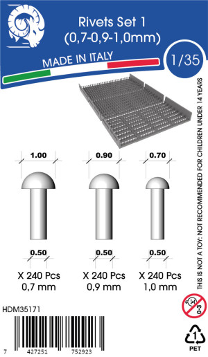 Rivets 0,7 - 0,9 - 1 mm