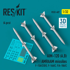 AIM-120 (A, B) AMRAAM Missiles (4pcs) (F-15A/C/D/E, F-16A/C, F/A-18A/C) (3D Printed)