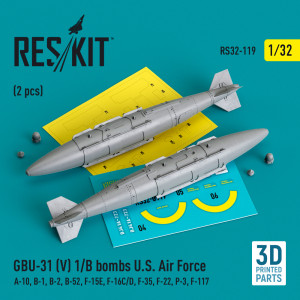 GBU-31 (V) 1/B Bombs U.S. Air Force (2pcs) (A-10, B-1, B-2, B-52, F-15E, F-16C/D, F-35, F-22, P-3, F-117) (3D Printed)