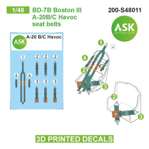 DB-7B Boston III / A-20 B/C Havoc Pilot Seat Belt Clamp - 3D-Printed Plastic Printed Decals for Crew Seat Belt Restraints