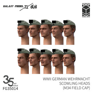 German WWII Wehrmacht Scowling Heads (M34 Field Cap / 10 3D-Printed Heads)