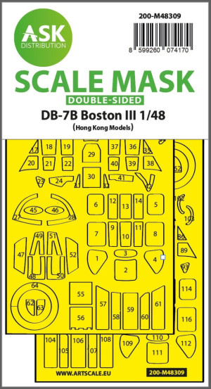 Douglas DB-7B Boston III - Double-Sided Self-Adhesive Fit Mask of Clear Parts and Wheels (for Hong Kong Models Kits)