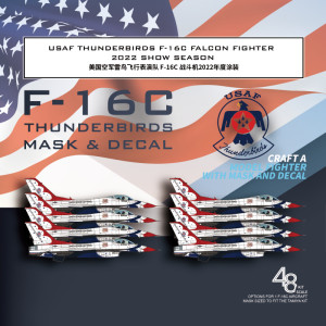 USAF Thunderbirds F-16C Falcon Fighter 2022 Show Season - Color Separation Die-Cut Flexible Mask And Decal (For Tamiya 61106)