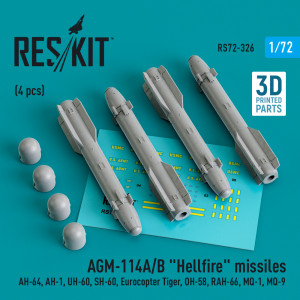 AGM-114A/B 'Hellfire' Missiles (4pcs) (AH-64, AH-1, UH-60, SH-60, Eurocopter Tiger, OH-58, RAH-66, MQ-1, MQ-9) (3D Printed)