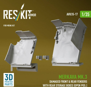 Merkava Mk.3 - Damaged Front & Rear Fenders with Rear Storage Boxes / OPEN Possition (for Meng Kits / 3D-Printed)
