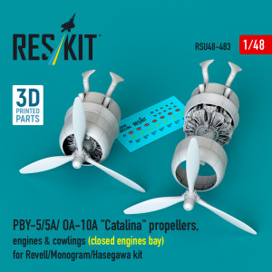 PBY-5/5A/ OA-10A 'Catalina' Propellers, Engines & Cowlings (Closed Engines Bay) For Revell/Monogram/Hasegawa Kit (3D Printed)