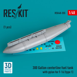 300 Gallon Centerline Fuel Tank with Pylon For F-16 (Type 1) (1pc) (3D Printed)