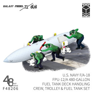 US Navy F/A-18 FPU-12/A 480-Gallon Fuel Tank Deck Handling Crew, Trolley & Fuel Tank Set (4 Figures / 3D-Printed)