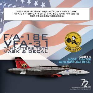 Fighter Attack Squadron Three One VFA-31 'Tomcatters' F/A-18E CVN 77 2010 - Mask And Decal (For Academy)