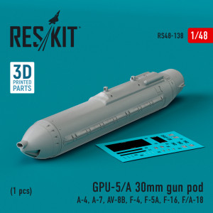 GPU-5/A 30mm Gun Pod (1pc) (A-4, A-7, AV-8B, F-4, F-5A, F-16, F/A-18) (3D Printed)