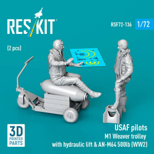 USAF WW2 Pilots (2 pcs) & M1 Weaver Trolley with Hydraulic Lift & AN-M64 500lb (3D-Printed)
