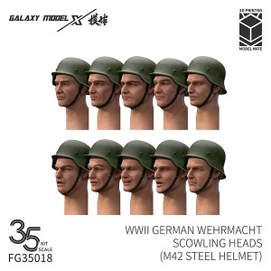 German WWII Wehrmacht Scowling Heads (M42 Steel Helmet / 10 3D-Printed Heads)