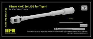 Gun barrel 88mm KwK 36 L/56 for Tiger I (3D-printed / for RFM, Takom and Tamiya Kits)
