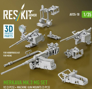 Merkava Mk.3 - MG Set V2 (3 pcs) and Machine Gun Mounts (3 pcs) (for Meng & HobbyBoss Kits / 3D Printed)