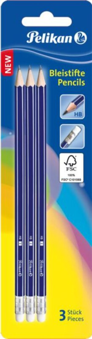 Pelikan Ξυλομόλυβο HB Με Γομολάστιχα-3Τμχ (978866)