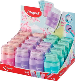 Maped Ξύστρα-Γόμα Connect Pastel Τετράγωνη 2 Τρύπες-3 Σχέδια-1Τμχ (049231)