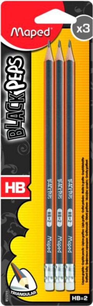 Maped Μολύβι Black Peps Με Γόμα ΗΒ 3Τμχ (851711)