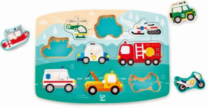 Hape Happy Puzzles Ξύλινο Παζλ Οχήματα Emergency Peg (E1406A)