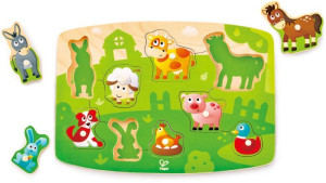 Hape Happy Puzzles Ξύλινο Παζλ Ζωάκια Αγροκτήματος Peg (E1408A)