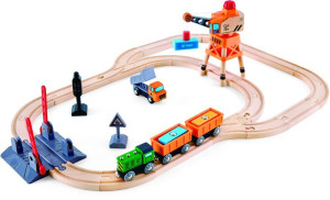 Hape Railway Ξύλινο Crossing & Crane Τρένο Σετ (E3732A)