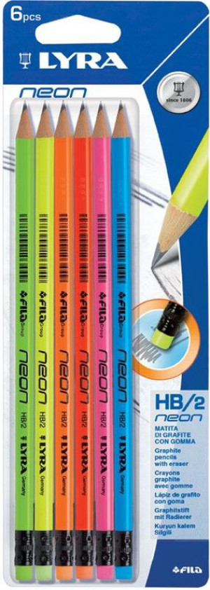 Lyra Μολύβι Neon Με Γόμα HB 6Τμχ (0013000)