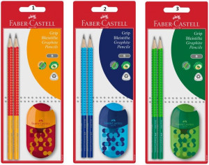 Faber Castell Μολύβια Grip Δίχρωμα 2Τμχ & Ξύστρα-Γόμα Combi-3 Χρώματα (12309768)