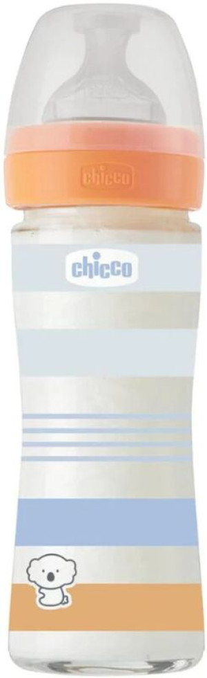 Chicco Μπιμπερό Γυάλινο Well Being Boy 240ml Θηλή Σιλικόνης 0m+ (A50-28721-21)