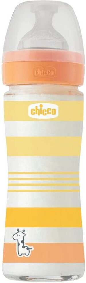 Chicco Μπιμπερό Γυάλινο Well Being Unisex 240ml Θηλή Σιλικόνης 0m+ (A50-28721-31)