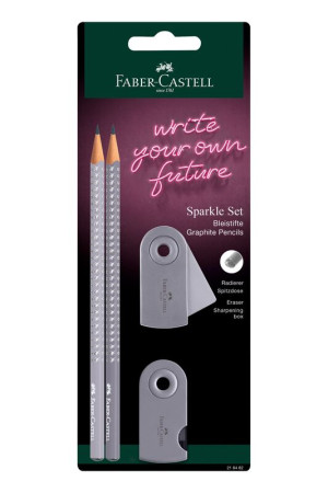 Faber Castell Μολύβια Grip Sparkle II Γκρι/Ανθρακί & Mini Sleeve Γόμα & Ξύστρα (12310287)