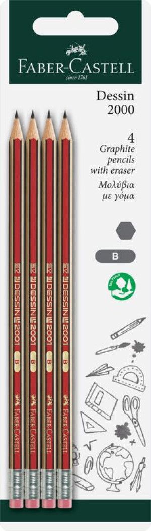 Faber Castell Μολύβια Με Γόμα Dessin B 4Τμχ (12310821)