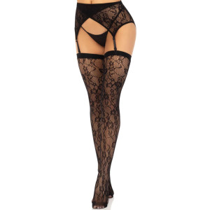 Leg Avenue Lace Thigh Tighs And Garterbelt Black