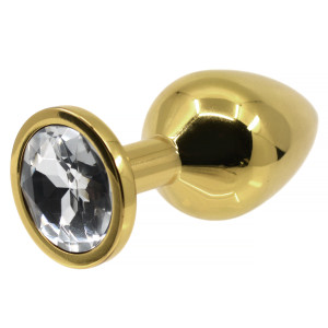 Cave Master Golden Steel Buttplug with Crystal