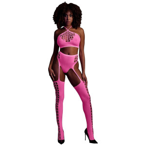 Ouch! Glow In The Dark Two Piece With Crop Top And Stockings Pink OS