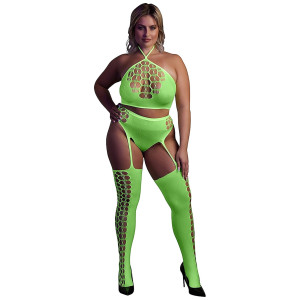 Ouch! Glow In The Dark Two Piece With Crop Top And Stockings Green OSX
