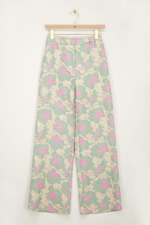 Pantalon large en jacquard vert à fleurs My Jewellery Rose/Vert XL femme