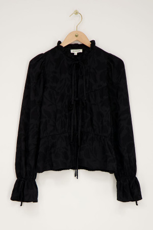 Top en jacquard noir avec nœuds et manches à volants My Jewellery Noir M femme