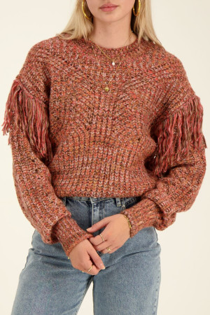 Pull en maille chinée multicolore avec des franges My Jewellery Rouille/Rouge/Orange/Rose clair/Marron femme