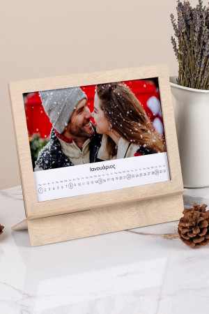 Premium Ξύλινο Επιτραπέζιο Ημερολόγιο, Natural Full Photo Frame