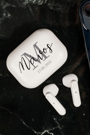 Earbud Bluetooth Handsfree Ακουστικά με Θήκη Φόρτισης & Σχέδιο Classy Monogram