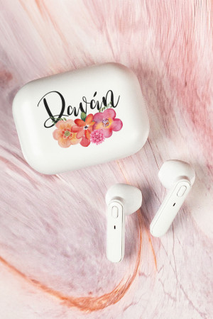 Earbud Bluetooth Handsfree Ακουστικά με Θήκη Φόρτισης & Σχέδιο Flower Love