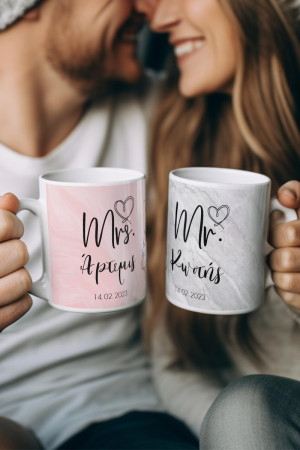 Σετ 2 Κούπες Matching για Ζευγάρι με Σχέδιο Romance