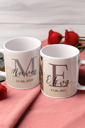 Σετ 2 Κούπες Matching για Ζευγάρι με Σχέδιο Love Letters