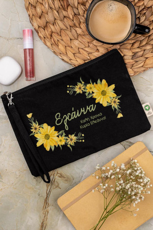 Πρακτικό Μαύρο Τσαντάκι & Νεσεσέρ με Σχέδιο Daisy
