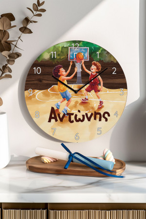 Παιδικό Ρολόι Τοίχου με Premium Λαμπάδα & Σχέδιο Μπάσκετ