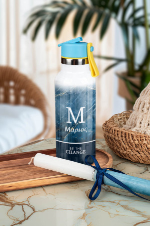 Θερμός με Καλαμάκι σε Σχέδιο Blue Design & Premium Λαμπάδα