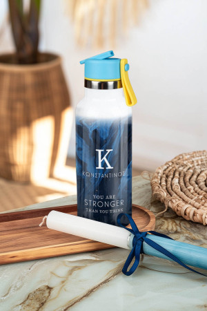 Παγούρι με Καλαμάκι σε Σχέδιο Blue Marble & Premium Λαμπάδα
