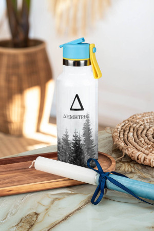 Θερμός με Καλαμάκι σε Σχέδιο Mountains & Premium Λαμπάδα