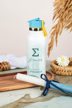 Παγούρι με Καλαμάκι σε Σχέδιο Mint Marble & Premium Λαμπάδα