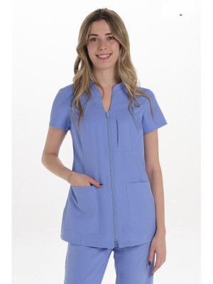Dyneke Veste médicale manches courtes Femme Bleu